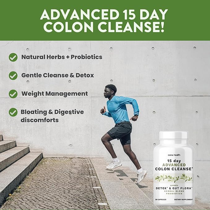15 Day Advanced Colon Cleanse, Probiotics & Natural Herbs, Supports Detox & Gut Flora for Women & Men, with Cascara Sagrada, Psyllium Husk & Senna Leaf, 30 Capsules 1-2 Daily | 15 Day Cleanse