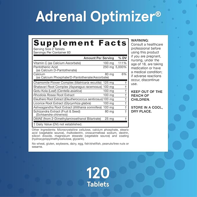 Jarrow Formulas® Adrenal Optimizer® with Ashwagandha, Chamomile and Schizandra Extract, Supports Reduction of Occasional Stress, 120 Vegan Tablets, 60 Day Supply