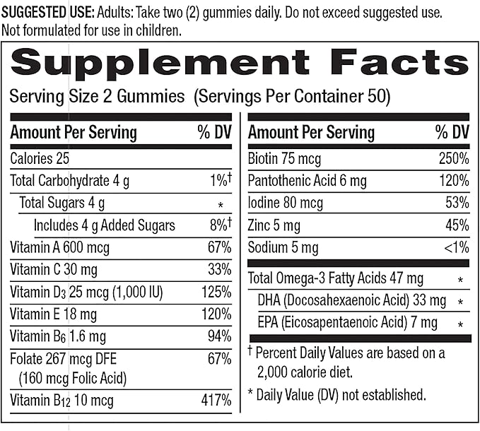 Centrum MultiGummies Multi + Omega-3 Natural Strawberry, Lemon, Orange Flavors Multivitamin/Multimineral Supplement Gummy, 100 Count