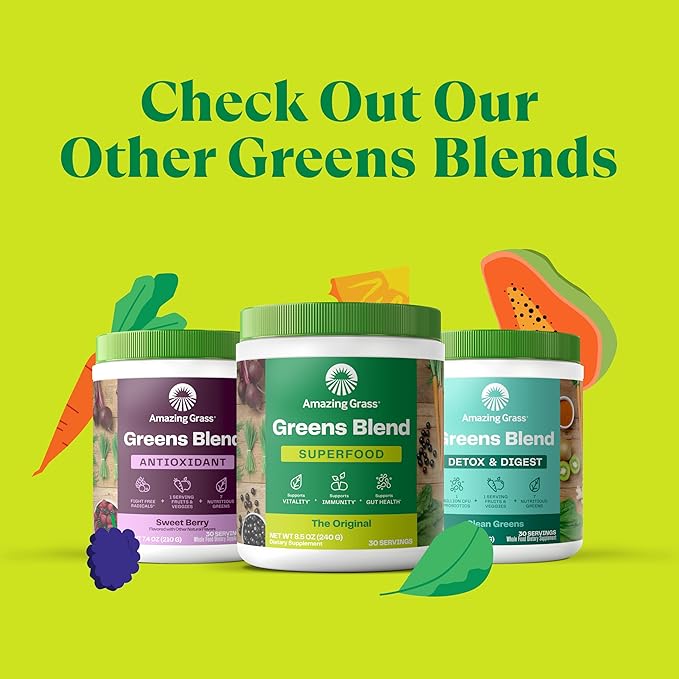 Amazing Grass Greens Superfood Powder: Greens Powder with Digestive Enzymes & Probiotics, Organic Spirulina, Chlorella, and Beet Root Powder, Original, 100 Servings