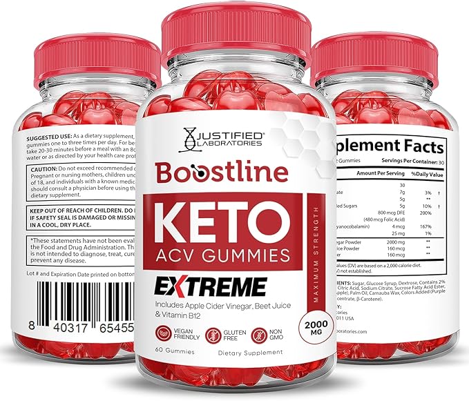 (3 Pack) Boostline Keto ACV Gummies Extreme 2000MG Boost Line Keto Gummies Apple Cider Vinegar Formulated with Pomegranate Beet Juice Powder B12 Vegan Non GMO 180 Gummys