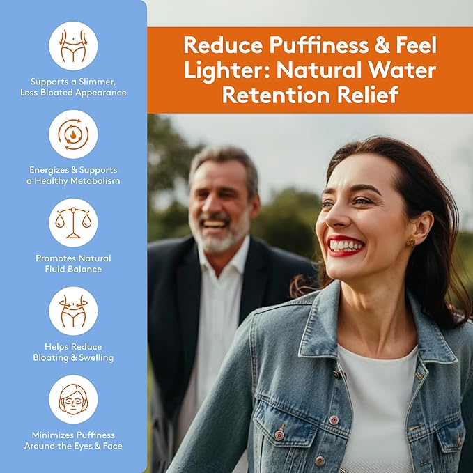 Youth & Tonic Natural Water Weight Away Pills for Belly Bloating, Water Retention & Fluid Loss – Herbal Diuretics for Swollen Legs, Feet, and Swelling – Dandelion Diuretic for Women & Men – 60 Caps