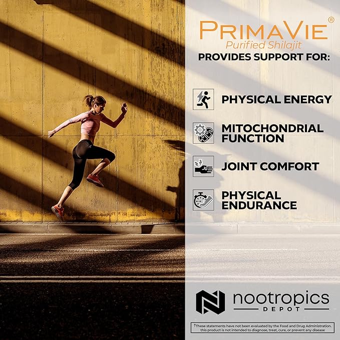 Nootropics Depot PrimaVie Shilajit Capsules | 250mg | 30 Count | Purified Extract | Ayurveda Supplement | Supports Mitochondrial Function + Boosts Endurance