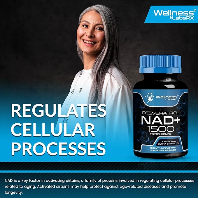 NAD Supplement, 1500mg - Liposomal NAD+ Supplement with Resveratrol, NAD Plus Boosting Supplement - Support Cellular Health, Stamina & Healthy Aging - Ultra Strength Capsules - 2 Pack