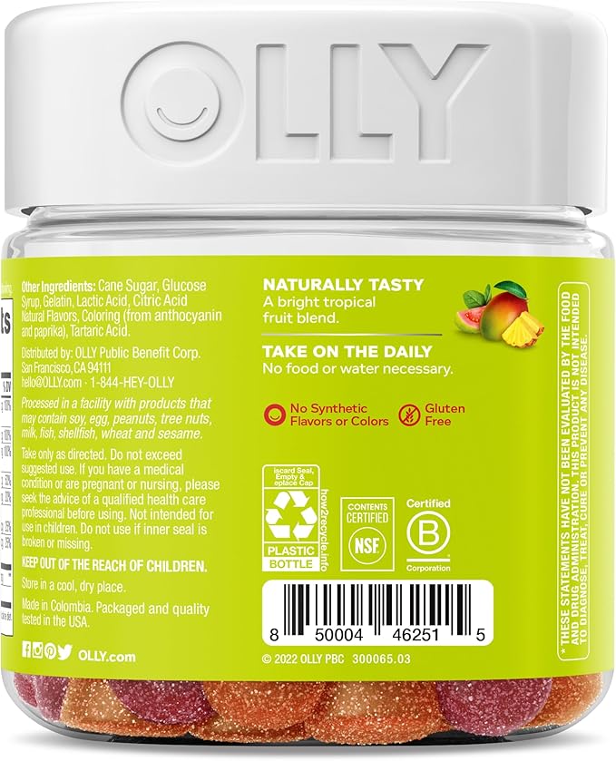 Olly Multi + Probiotic Adult Multivitamin Gummy, 1 Billion CFUs, Digestive and Immune Support Chewable Supplement, 35 Day Supply (70 Gummies), Tropical Twist
