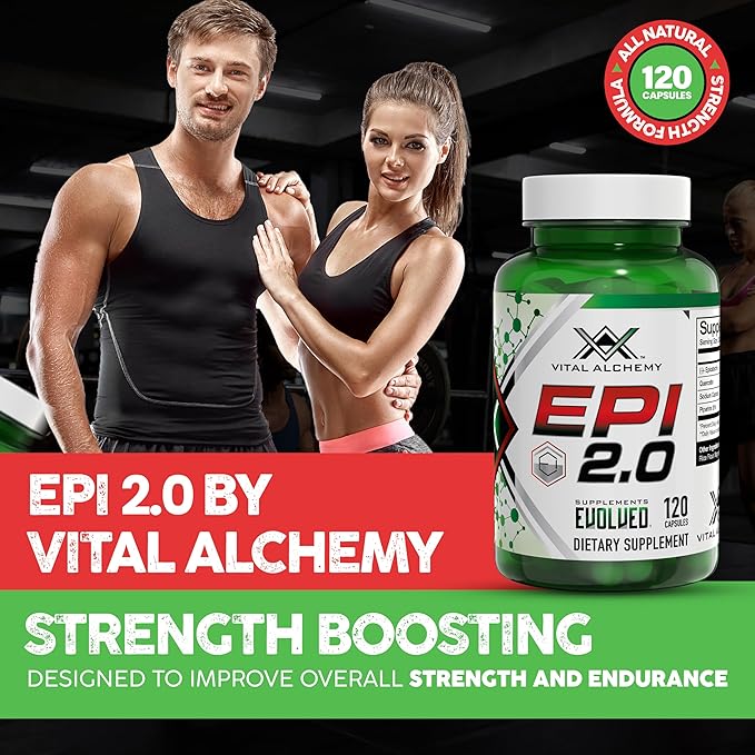 Vital Alchemy Epi 2.0 - Hard Lean Muscle Mass Gainer and Strength Booster | Epicatechin with Quercetin Supplements and Piperine- Joint Support Supplement - 2 Capsules Per Day (120 Capsules)