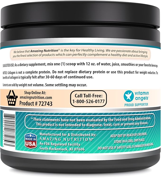Amazing Formulas Hydrolyzed Collagen with Hyaluronic Acid & Multivitamins Supplement | 30 Servings Powder | 605 Grams | Unflavored