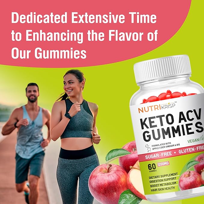 Organic Keto ACV Gummy for Weight Loss - Sugar & Gluten Free Apple Cider Vinegar Diet Supplement for Fat Burn - Support Digestion Metabolism Hair Skin for Men Women (1200MG)