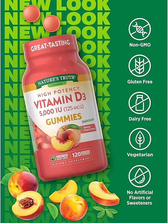 InfiniStore™ Medicine Pouch & Scented Moist Towelette Bundled with Nature Truth Vitamin D3, Natural Peach Flavor Gummies, 5,000 IU, 120 Count - Non GMO, Gluten Free, Vegan