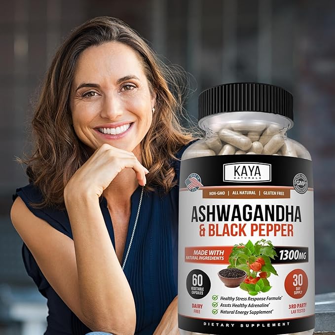 Kaya Naturals Organic Ashwagandha Capsules Extra Strength - Stress Relief Formula, Natural Mood Support, Stress, Focus, and Energy Support Supplement, 60 Capsules