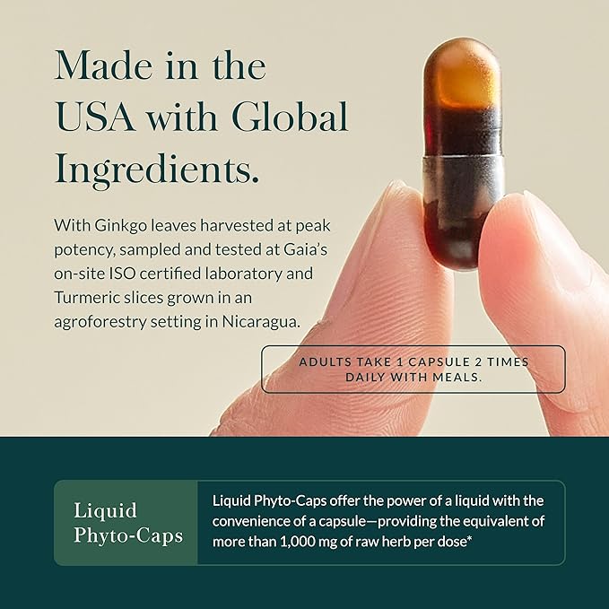 Gaia Herbs Agile Mind - Brain & Cognitive Support Herbal Supplements - with Organic Turmeric Root, Bacopa, Black Pepper, and Ginkgo Biloba - 60 Vegan Liquid Phyto-Capsules (30-Day Supply)