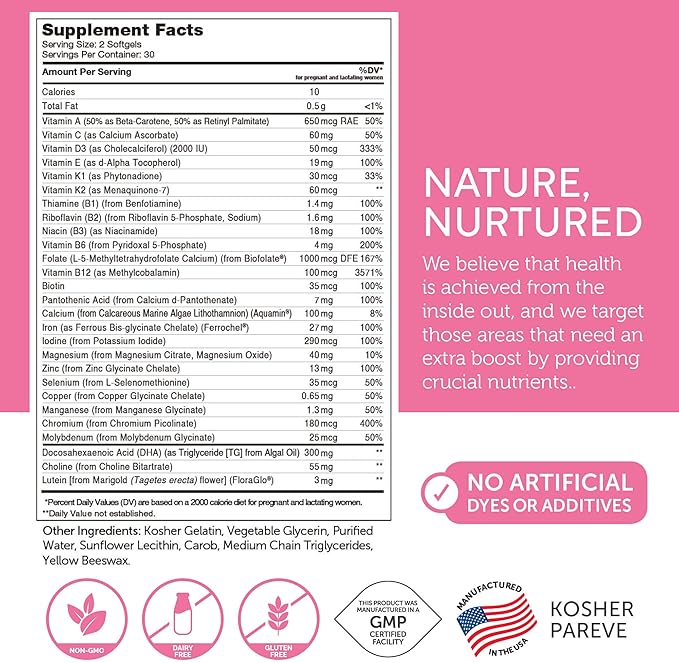 Zahler Prenatal Vitamin with DHA & Folate - DHA Supplements & Prenatal Multivitamin for Mother and Child - Kosher Prenatal DHA Prenatal Vitamins with Iron, Pre Natal Softgels (120 Count (Pack of 1))