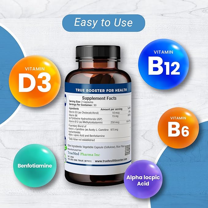 Neuropathy Support Neuro and Nerve Health Supplement with Vitamin D3, B6, B12, Acetyl-L-Carnitine, Alpha-Lipoic Acid, and Benfotiamine Supports Feet Nerve Function 60 Vegetable Capsules