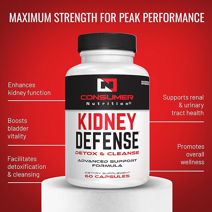 Kidney Support Supplement - Kidney Defense Kidney Detox & Cleanse - with Cranberry Extract, Astragalus Root, & More for Urinary Tract, Kidney and Bladder Support 60 Capsules