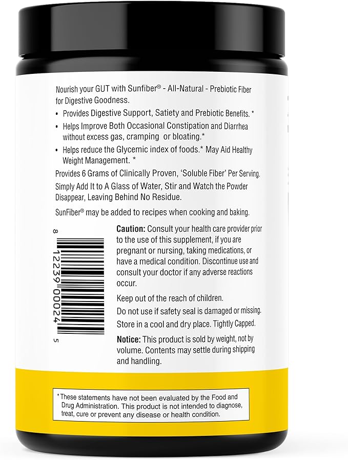 Sandhu's Prebiotic Fiber Supplement Powder –30 Servings- SunFiber® –Low FODMAP Unflavored Supplement for Digestive & Colon Health –- Gluten Free Powder – Supports Gut Health in Men & Women