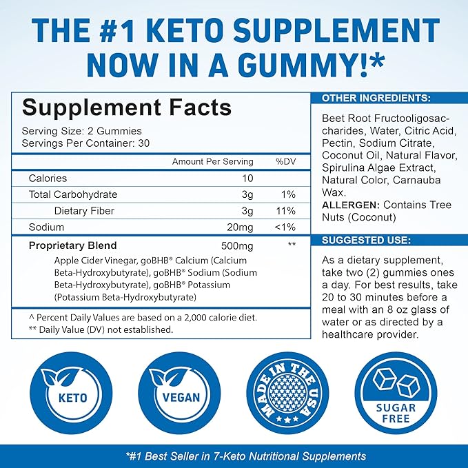 Herbtonics Keto Apple Cider Vinegar Gummies - Digestion & Detox Support - Sugar Free BHB Advanced Formula for Keto Support - Raw ACV with The Mother - 120 Vegan ACV Gummies