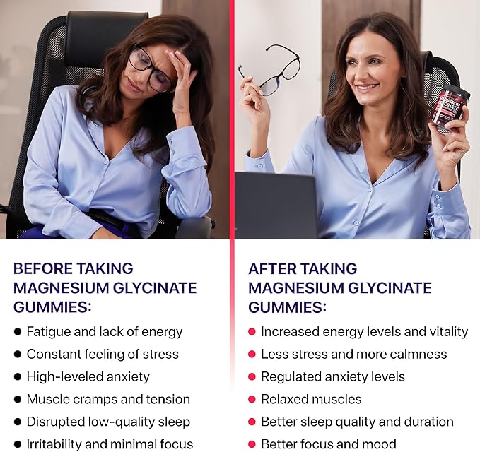 Magnesium Glycinate Gummies for Adults, Chewable Magnesium Gummy with Magnesium Glycinate 400mg, Malate 200mg, B6, Holy Basil - Magnesium Glycinate for Sleep Support - Sugar Free and Vegan