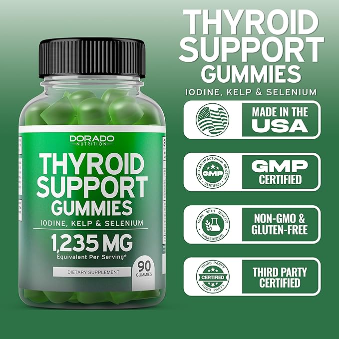 Thyroid Support For Women & Men (90 Gummies) Ashwaganda, Iodine, Bladderwrack, Kelp, & Schisandra - Thyroid Support Supplement - Delicious Flavor - Non-GMO, Vegan, Gluten-Free - (90 Thyroid Gummies)