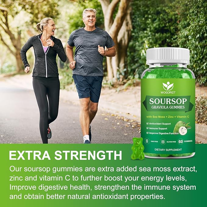 Soursop Graviola Gummies with Sea Moss Extract - Antioxidant, Cell Support & Regeneration, Immune Support, Soursop Leaves Gummies with Sea Moss, Vitamin C & Zinc, Apple Flavor - 60 Gummies(2 Pack)