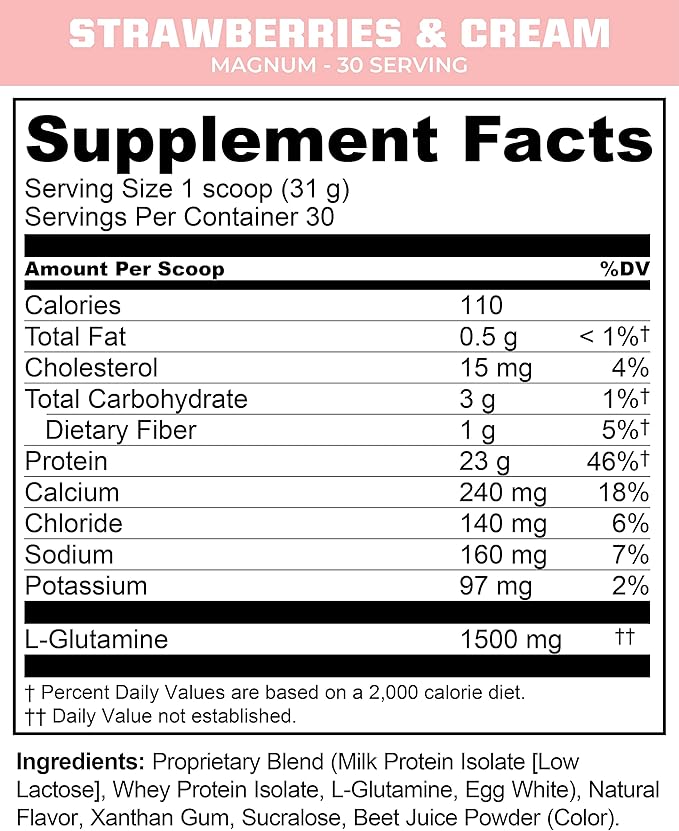 MTN OPS Magnum Strawberry Protein Powder, 23g of Whey Isolate Protein & Milk Protein with BCAAs, Zero Sugar & Gluten Free, Strawberries & Cream, 30-Serving Tub