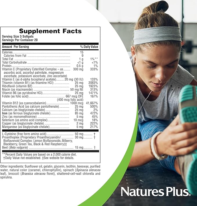 NaturesPlus Hema-Plex Iron - 60 Fast-Acting Softgels - 85 mg Iron + Vitamin C & Bioflavonoids for Healthy Red Blood Cells - Vegan, Gluten Free - 20 Servings