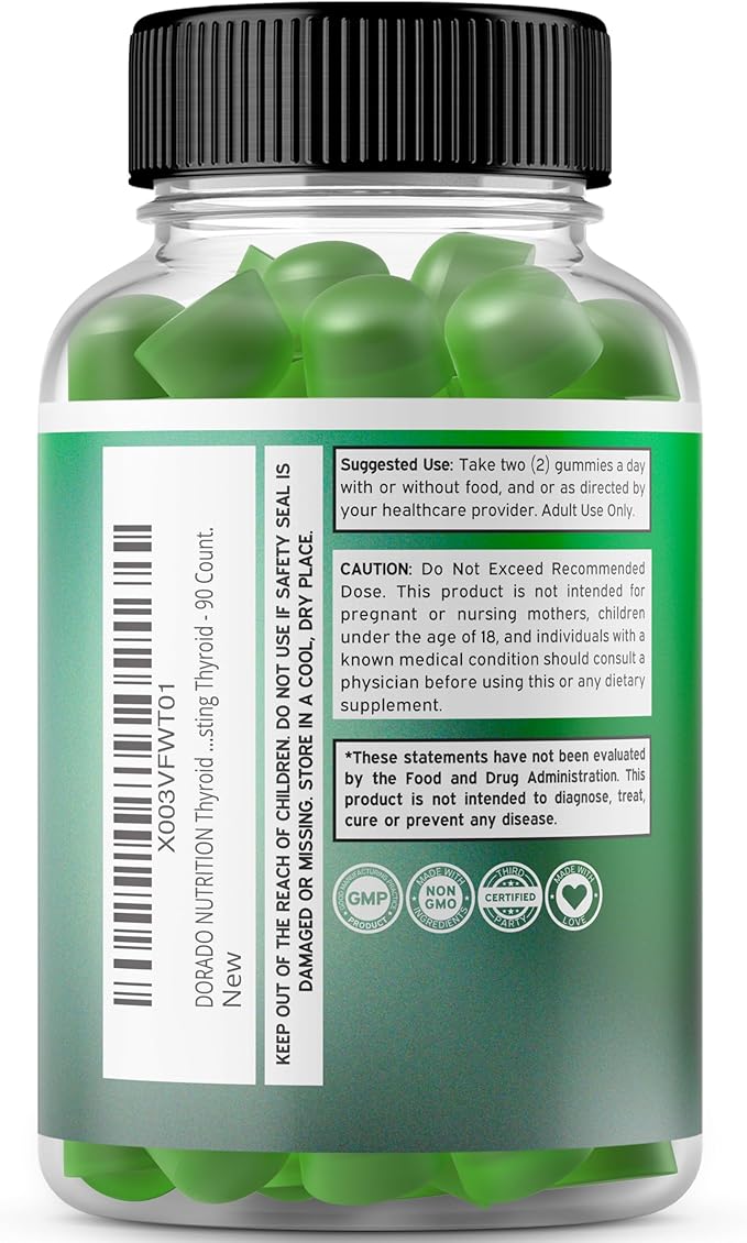 Thyroid Support For Women & Men (90 Gummies) Ashwaganda, Iodine, Bladderwrack, Kelp, & Schisandra - Thyroid Support Supplement - Delicious Flavor - Non-GMO, Vegan, Gluten-Free - (90 Thyroid Gummies)