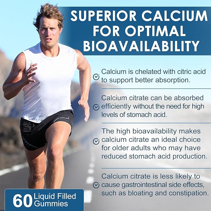 Sugar Free Calcium Citrate Gummies 1000mg with Vitamin D3, Ultimate Absorption Calcium Supplement for Women Men, Plus Magnesium, Potassium, Zinc, B6 for Bones, Muscle & Immune Health, 2Pack