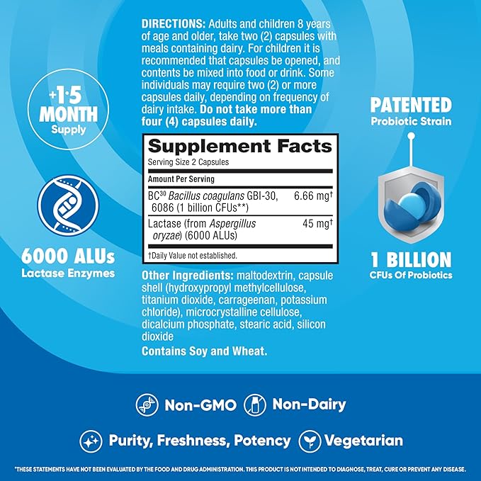 Digestive Advantage Probiotics + Lactase Digestive Enzymes For Digestive Health, Daily Probiotics For Women Men Occasional Bloating, Lactose Breakdown, Minor Abdominal Discomfort, Immune Support, 96ct