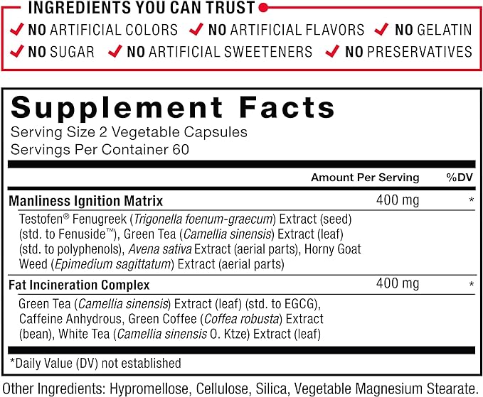 Force Factor Test X180 Ignite Total Testosterone Booster for Men with Fenugreek Seed and Green Tea Extract to Build Lean Muscle, Boost Energy, and Improve Performance, 120 Count