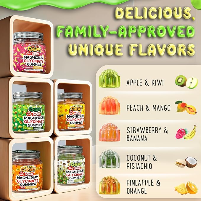 Magnesium Glycinate Gummies 400mg - Magnesium for Sleep, Calm, Relax & Muscle Relief with B6 & D3 and No Melatonin - Family-Friendly for Kids, Teens & Adults - Vegan & Non-GMO Supplement - 60 Count