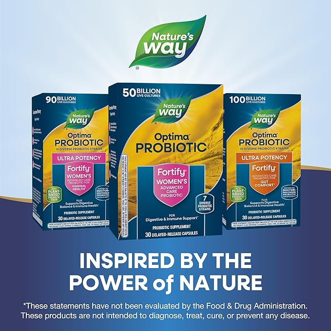 Nature's Way Fortify Optima Probiotic for Women, 50 Billion Live Cultures, 7 Strains, Supports Digestive and Immune Health*, 30 Capsules (Packaging May Vary)