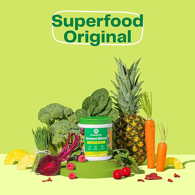 Amazing Grass Greens Superfood Powder: Greens Powder with Digestive Enzymes & Probiotics, Organic Spirulina, Chlorella, and Beet Root Powder, Original, 100 Servings