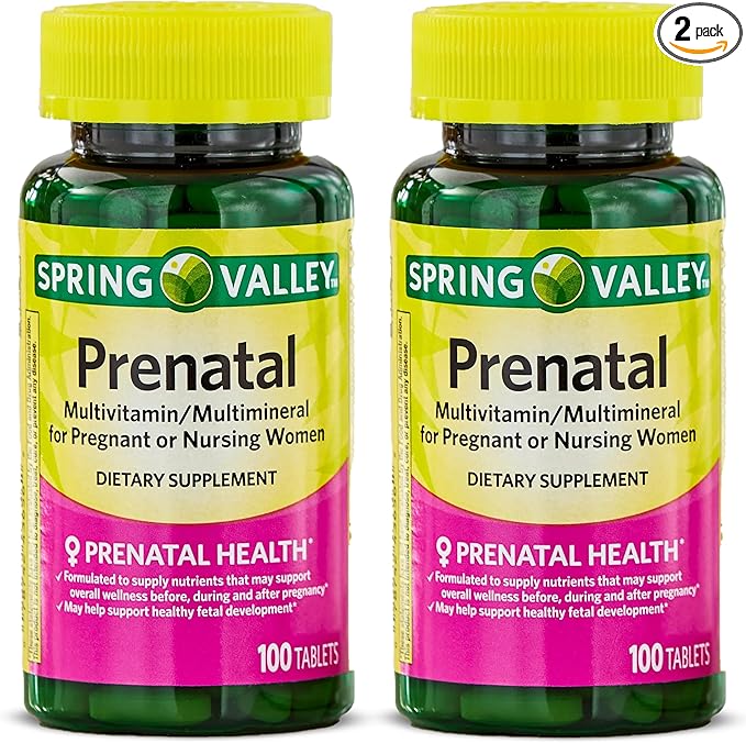 Prenatal Multivitamin and Multimineral, 100 Tablets (Pack of 2) for Pregnant and Nursing Women With 14 Essential Nutrients Including Iron, Calcium, Folic Acid, and Vitamin D, Gluten-Free, Lactose-Free