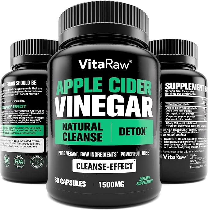 Organic Apple Cider Vinegar Capsules with The Mother - Energy Help Plus Heart, Gut, and Immune Health Support - Gluten Free, Dairy Free - Raw Probiotic and Prebiotic - Vegan ACV, Astragalus Root