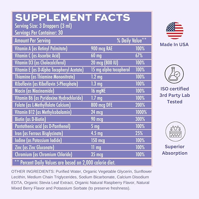 Women's Multivitamin liposomal Liquid Drops with Iron | 30 Day Supply | 3 FL Oz | Non-GMO | Gluten Free | Supports Overall Health, Energy and Beauty