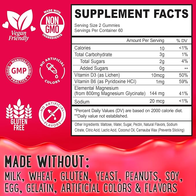 Magnesium Glycinate Gummies 400mg - Magnesium for Sleep, Calm, Relax & Muscle Relief with B6 & D3 and No Melatonin - Family-Friendly for Kids, Teens & Adults - Vegan & Non-GMO Supplement - 120 Count