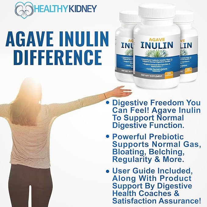 Agave Inulin Capsules Digestive Support Soluble Fiber Prebiotic Agave Inulin 120 Ct.