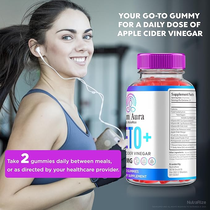 (2 Pack) Slim Aura Keto ACV Gummies, Official SlimAura Keto + ACV Gummies, All Natural Apple Cider Vinegar Gummy, Premium Keto Plus ACV Formula, ACV Keto Gomitas (120 Gummies)