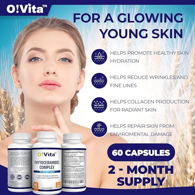 Phytoceramides Complex, Skin Repair and Rejuvenation, Anti-Aging Support, Plant-derived Ceramides, with Vitamins C, B-6, and B-12, 2-Month Supply (60 Non-GMO Liquid Capsules)