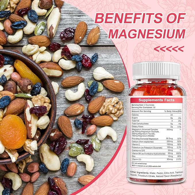 Magnesium Glycinate Gummies 500mg, Magnesium Glycinate for Adults&Kids Sugar-Free,Magnesium Complex w/Taurate,Malate, Calcium, COQ10 for Sleep & Relaxation, Calm,Brain, Muscle,Non-GMO, Vegan