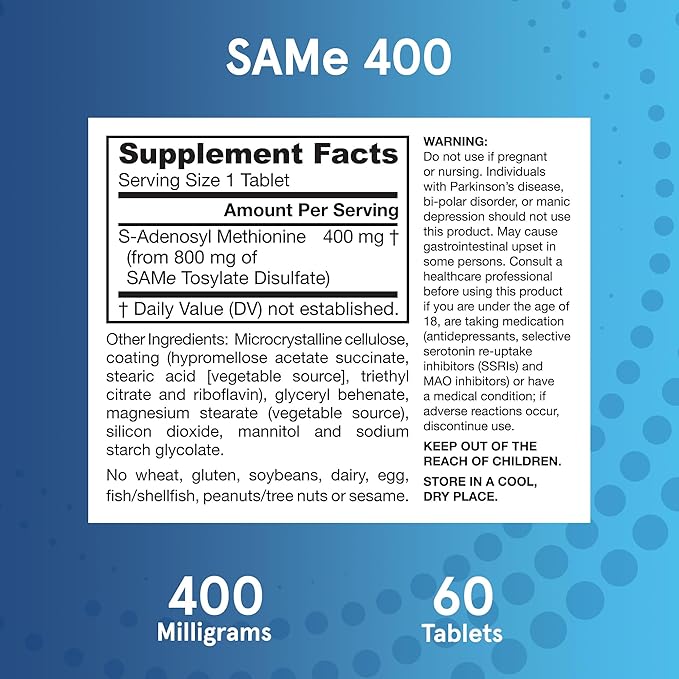 Jarrow Formulas Same 400 mg, Supports Joint Health, Liver Function, Brain Metabolism, 60 Tablets, Up to a 60 Day Supply,Pack of 12