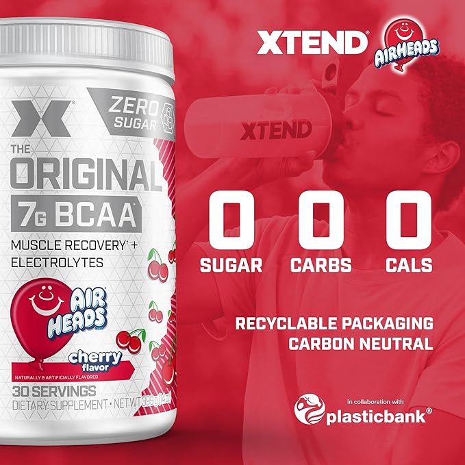 Xtend XTEND Original BCAA Powder Airheads Candy Flavor, 7g BCAA and 2.5g L-Glutamine, Sugar Free Post Workout Muscle Recovery Drink with Amino Acids for Men & Women, 30 Servings