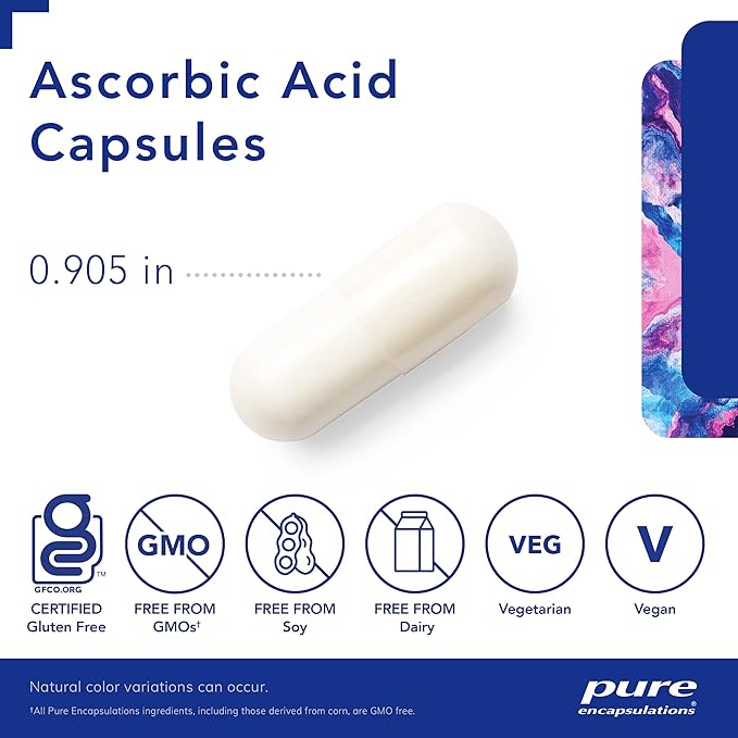 Pure Encapsulations Ascorbic Acid Capsules - 1,000 mg Vitamin C - Antioxidant & Immune Support* - High-Potency Vitamin C - Vegan & Non-GMO - 90 Capsules