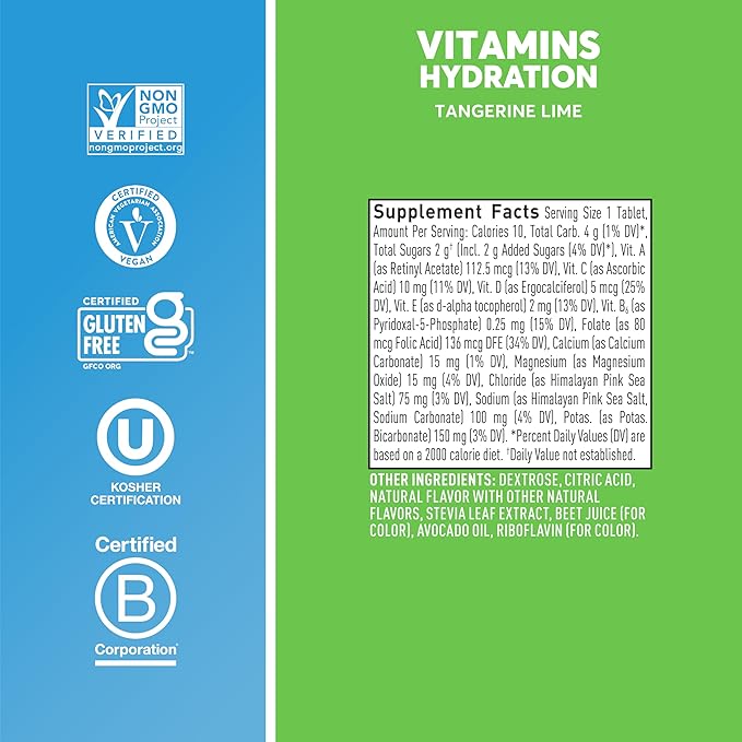 Nuun Tangerine Lime Flavored Vitamin Drink, No Artificial Sweetener, 12 Tablets (Pack Of 8)