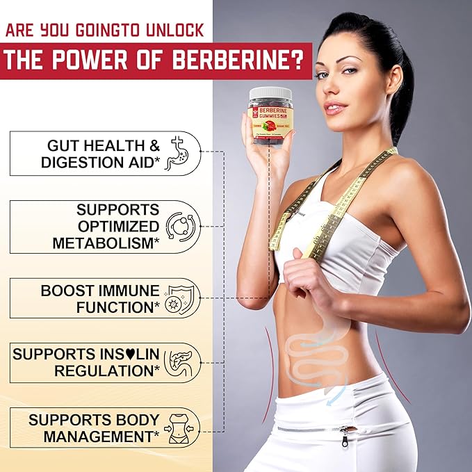 Berberine Supplement 1500mg with Soluble Fiber, B1, B3 & B6, Sugar Free Berberine HCL Gummies, High Bioavailability AMPK Activitor for Metabolism Balanced, Daily Digestive & Body Management, 60 Cts