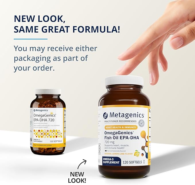Metagenics OmegaGenics Fish Oil EPA-DHA 720- Omega-3 Fish Oil Supplement - for Heart Health, Musculoskeletal Health & Immune System Health* - with DHA & EPA - 120 Softgels