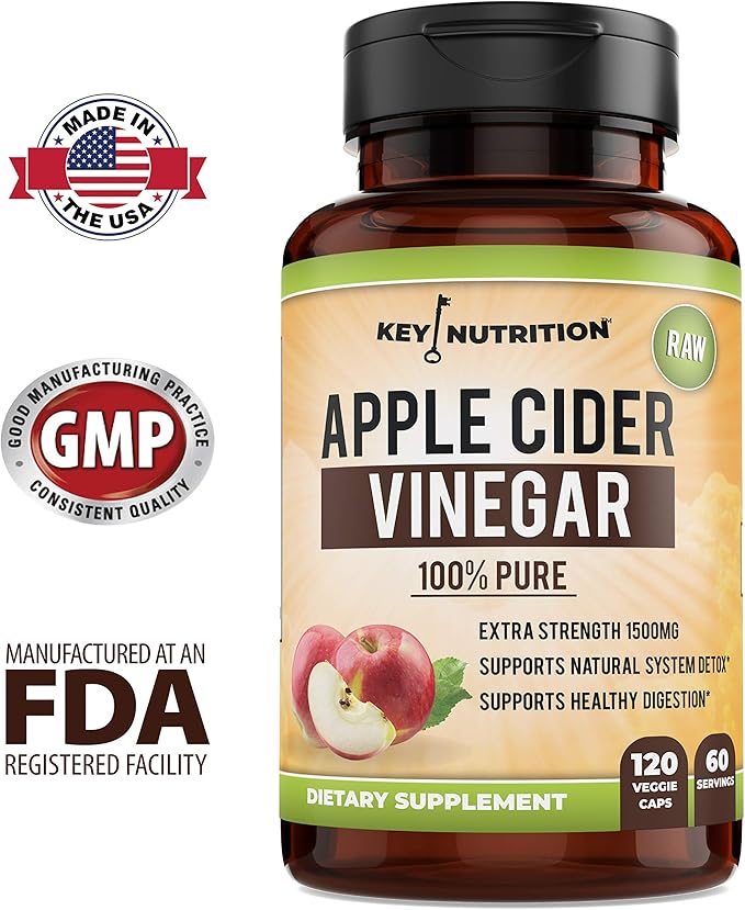 Apple Cider Vinegar 1500mg, 100% Organic, Pure & Raw - Healthy Digestion & Detox Support - 60 Day Supply