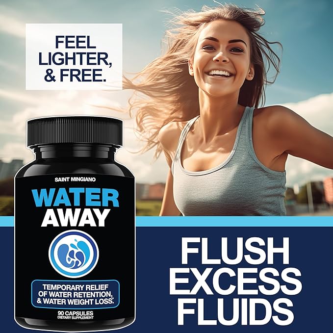 Water Away - Water Retention and Flushing, Aids in Water Relief & Water Loss for Swollen Ankles Feet, Legs or Bloating - Fast Acting Water Away Pills for Women and Men (90 Capsules)