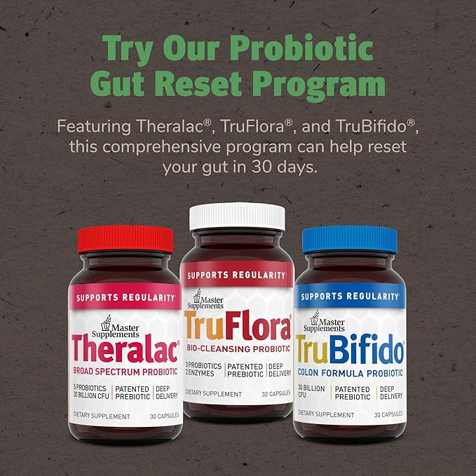 Master Supplements TruFlora - 32 Capsules, Pack of 2 - Blend of Probiotics & Enzymes - Promotes Optimal Gut Health & Boosts Energy - Gluten Free - 64 Total Servings