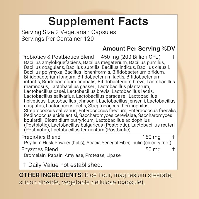 NatureBell Probiotics 200 Billion CFU Per Serving | 240 Veggie Capsules with Synbiotic Blend of Digestive Enzymes, Prebiotics, & Postbiotics – 40 Strains – Full-Spectrum Gut Health & Bloating Support